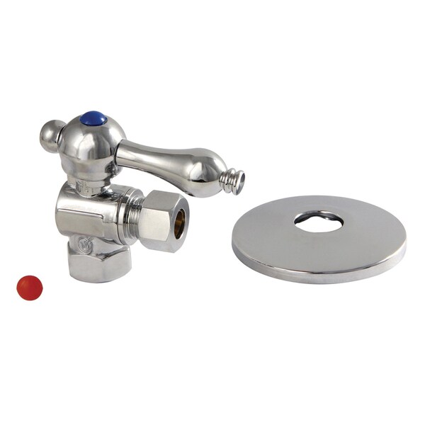 Kingston Brass CC33101K 3/8-Inch IPS X 3/8-Inch OD Comp Quarter-Turn Angle Stop Valve with Flange, Polished Chrome CC33101K - main